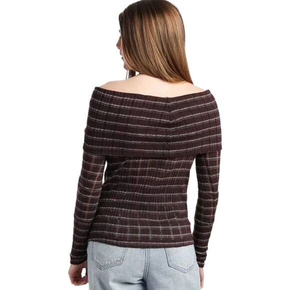 NWT Free People Snowbunny Off The Shoulder Semi Sheer Metallic Top Size Large - Picture 7 of 13